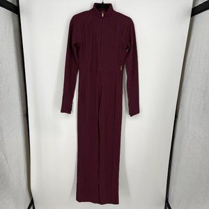 Athleta x Alicia Keys Goddess Bodysuit Size M Maroon Pockets Built In Bra Mock